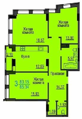 3-комнатная 85.34 м² в ЖК Меридиан от 13 550 грн/м², Харьков