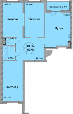 3-комнатная 90.79 м² в ЖК Святобор от 27 950 грн/м², Киев