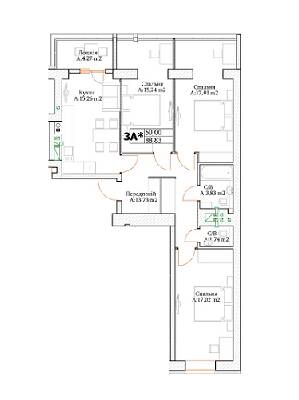 3-кімнатна 88.83 м² в ЖК Green Life-3 від 14 750 грн/м², м. Ірпінь