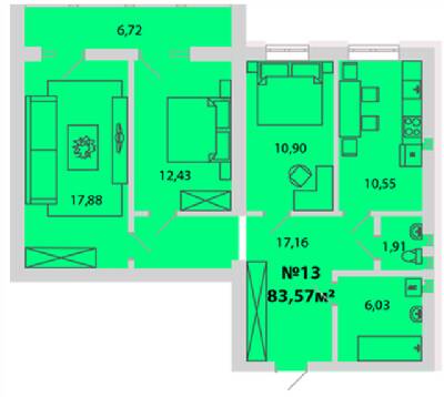 3-комнатная 83.57 м² в ЖМ Радуга от 17 000 грн/м², Винница