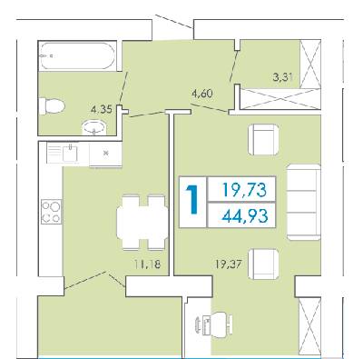 1-комнатная 44.93 м² в ЖК Срібні озера комфорт от 10 000 грн/м², Хмельницкий