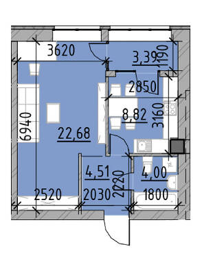 1-комнатная 43.4 м² в ЖК Компаньон от 14 350 грн/м², с. Сокольники