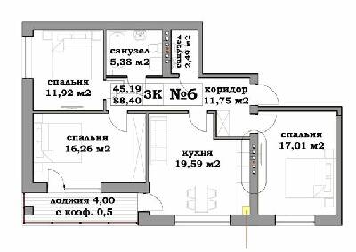 3-комнатная 88.4 м² в ЖК Клеменова Дача от застройщика, Харьков