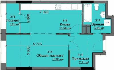 1-кімнатна 49.14 м² в ЖК Кристал від забудовника, Харків