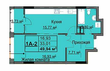1-комнатная 49.94 м² в ЖК Кристалл от застройщика, Харьков