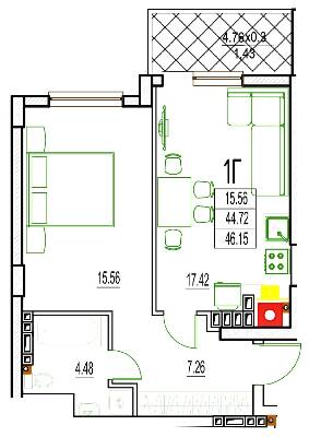 1-кімнатна 46.15 м² в ЖК DERBY Style House від 28 000 грн/м², Одеса