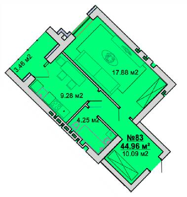 1-комнатная 44.96 м² в ЖМ Радуга от 15 000 грн/м², Винница