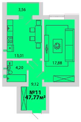 1-комнатная 43.97 м² в ЖМ Радуга от 15 000 грн/м², Винница