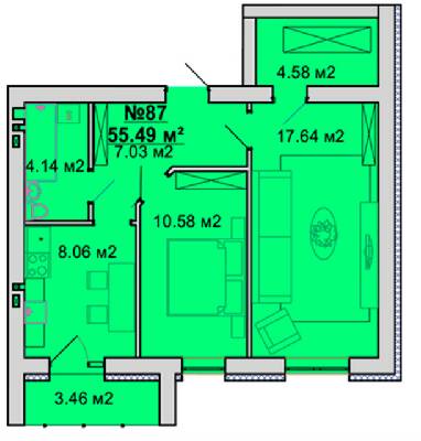 2-комнатная 55.49 м² в ЖМ Радуга от 15 000 грн/м², Винница