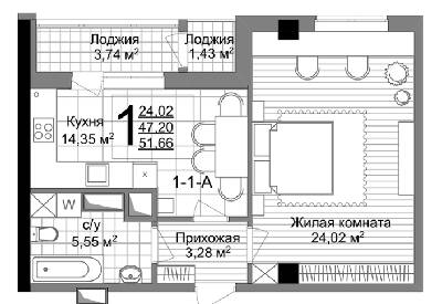 1-комнатная 51.66 м² в ЖК Люксембург от 47 350 грн/м², Харьков