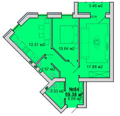 2-комнатная 59.38 м² в ЖМ Радуга от 15 000 грн/м², Винница