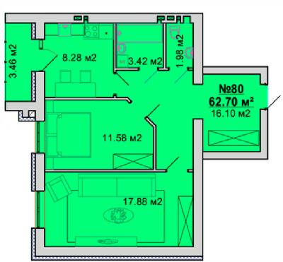 2-комнатная 62.7 м² в ЖМ Радуга от 15 000 грн/м², Винница