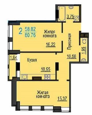 2-кімнатна 60.76 м² в ЖК Меридіан від забудовника, Харків