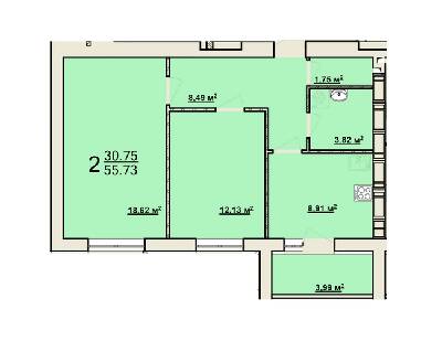 2-комнатная 55.73 м² в ЖК Мира-2 от 9 700 грн/м², Харьков