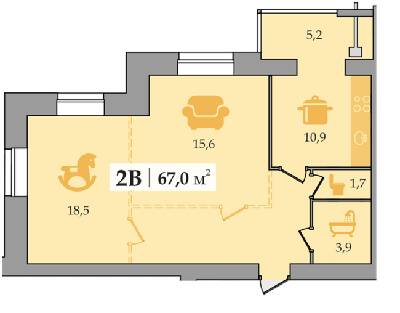 2-кімнатна 67 м² в ЖК Щасливий від 15 800 грн/м², Дніпро