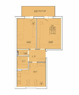 2-кімнатна 59.5 м² в ЖК Ventum від 17 900 грн/м², с. Крижанівка
