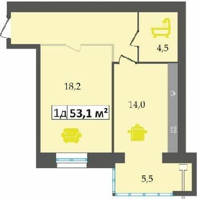 1-кімнатна 53.1 м² в ЖК Дніпровська Брама від 14 500 грн/м², смт Слобожанське