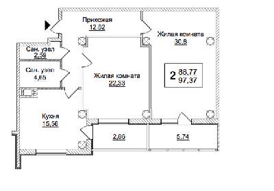 2-кімнатна 97.37 м² в ЖК Слобожанський квартал від 14 050 грн/м², Харків