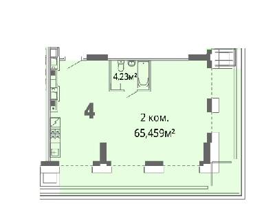 2-кімнатна 65.45 м² в ЖК Грані від 26 500 грн/м², Дніпро