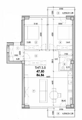 3-кімнатна 86.86 м² в ЖК Молодіжний від 19 000 грн/м², Дніпро