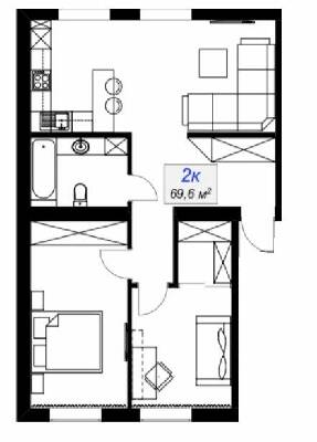 2-кімнатна 69.6 м² в ЖК Слобожанський від 15 400 грн/м², смт Слобожанське