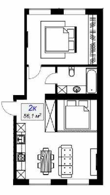 2-комнатная 56.1 м² в ЖК Слобожанский от 15 400 грн/м², пгт Слобожанское