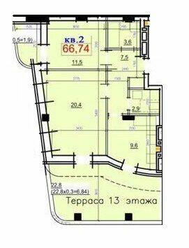 2-комнатная 66.74 м² в ЖК Loft Smart от застройщика, Днепр