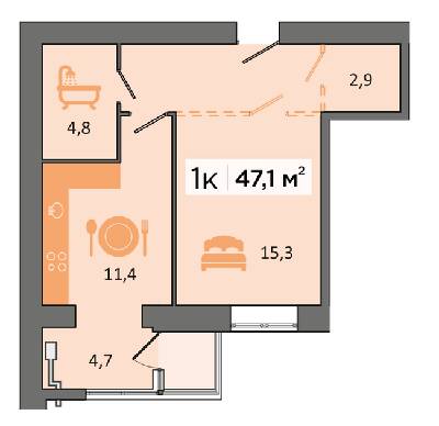 1-кімнатна 47.1 м² в ЖК Dubinina від 19 500 грн/м², Дніпро