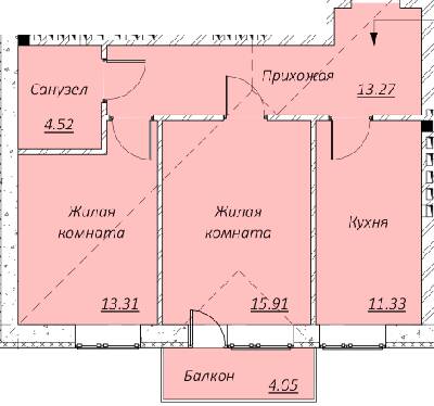 2-комнатная 58.39 м² в КД Образцовый от 16 250 грн/м², Днепр