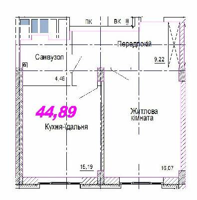 1-кімнатна 44.89 м² в ЖК Favorit від 31 600 грн/м², Дніпро
