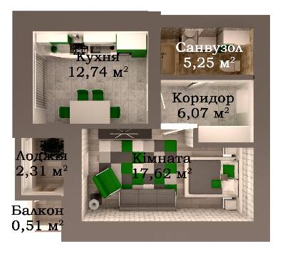 1-комнатная 44.5 м² в ЖК Caramel Residence от 19 000 грн/м², Луцк
