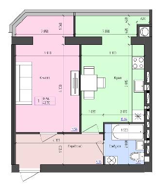 1-комнатная 42.7 м² в ЖК Атлант от 14 300 грн/м², Луцк