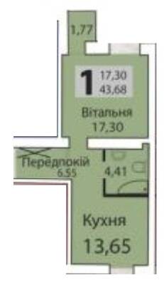 1-кімнатна 43.68 м² в ЖК Зелений масив від 14 000 грн/м², Луцьк