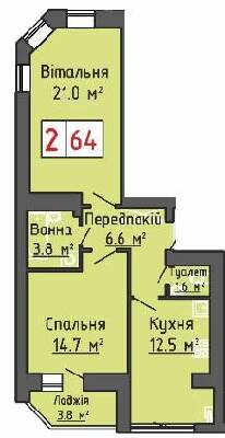 2-кімнатна 64 м² в ЖК Волошковий дім від 15 150 грн/м², с. Липини
