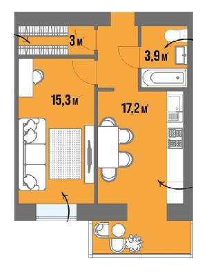 1-комнатная 41.1 м² в ЖК Dream Town от 15 650 грн/м², Луцк
