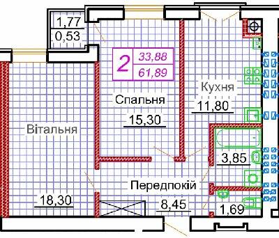 2-кімнатна 61.89 м² в ЖК Сімейна фортеця. Щастя від забудовника, с. Струмівка