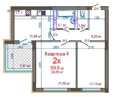 2-комнатная 59.9 м² в ЖК Княжий от 16 500 грн/м², Житомир