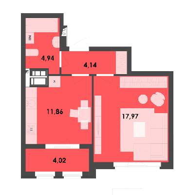 1-комнатная 42.93 м² в ЖК River City от 17 300 грн/м², Житомир