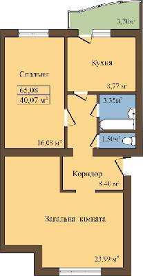 2-комнатная 65.08 м² в ЖК Садовый от застройщика, пгт Попельня