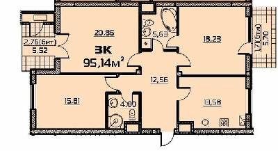 3-кімнатна 95.14 м² в ЖК Бородіно від 21 900 грн/м², Запоріжжя