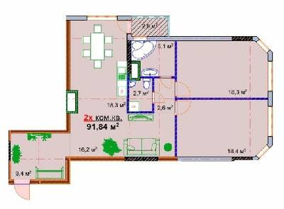 2-комнатная 91.84 м² в ЖК Монолит от 16 000 грн/м², Запорожье