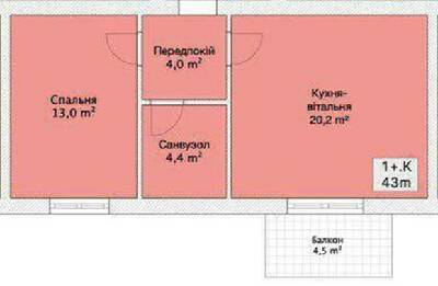 1-кімнатна 43 м² в ЖК Княжий від 24 550 грн/м², Вінниця