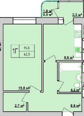 1-кімнатна 42.9 м² в ЖК Учительський від 14 950 грн/м², Вінниця