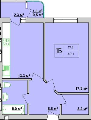 1-комнатная 47.1 м² в ЖК Учительський от 14 950 грн/м², Винница