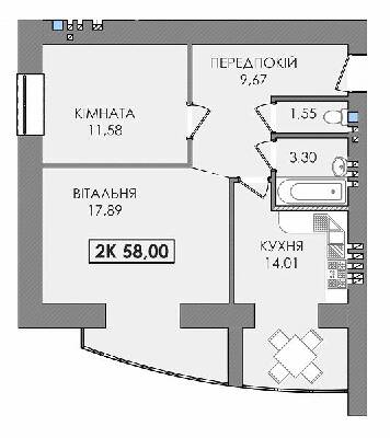2-комнатная 58 м² в ЖК Городок Соборный от 11 500 грн/м², Ивано-Франковск