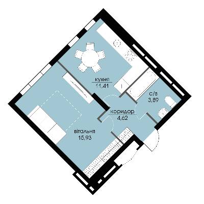 1-кімнатна 35.85 м² в ЖК Echo Park 2 від 35 000 грн/м², с. Петропавлівська Борщагівка