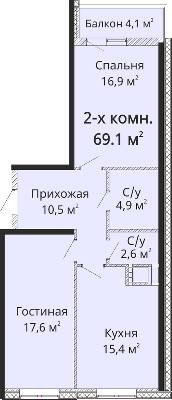 2-комнатная 69.1 м² в ЖК Михайловский городок от застройщика, Одесса