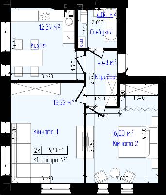 2-комнатная 55.38 м² в ЖК Viking Home от 19 000 грн/м², г. Ирпень