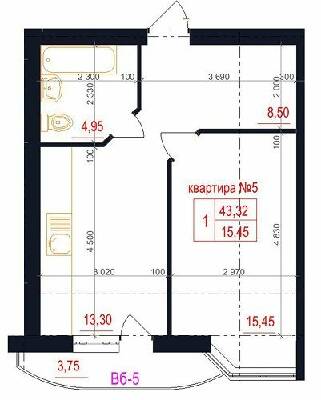 1-кімнатна 43.32 м² в ЖК Family від 26 300 грн/м², с. Гатне