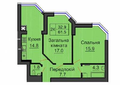 2-кімнатна 61.5 м² в ЖК Софія Резіденс від 35 000 грн/м², с. Софіївська Борщагівка